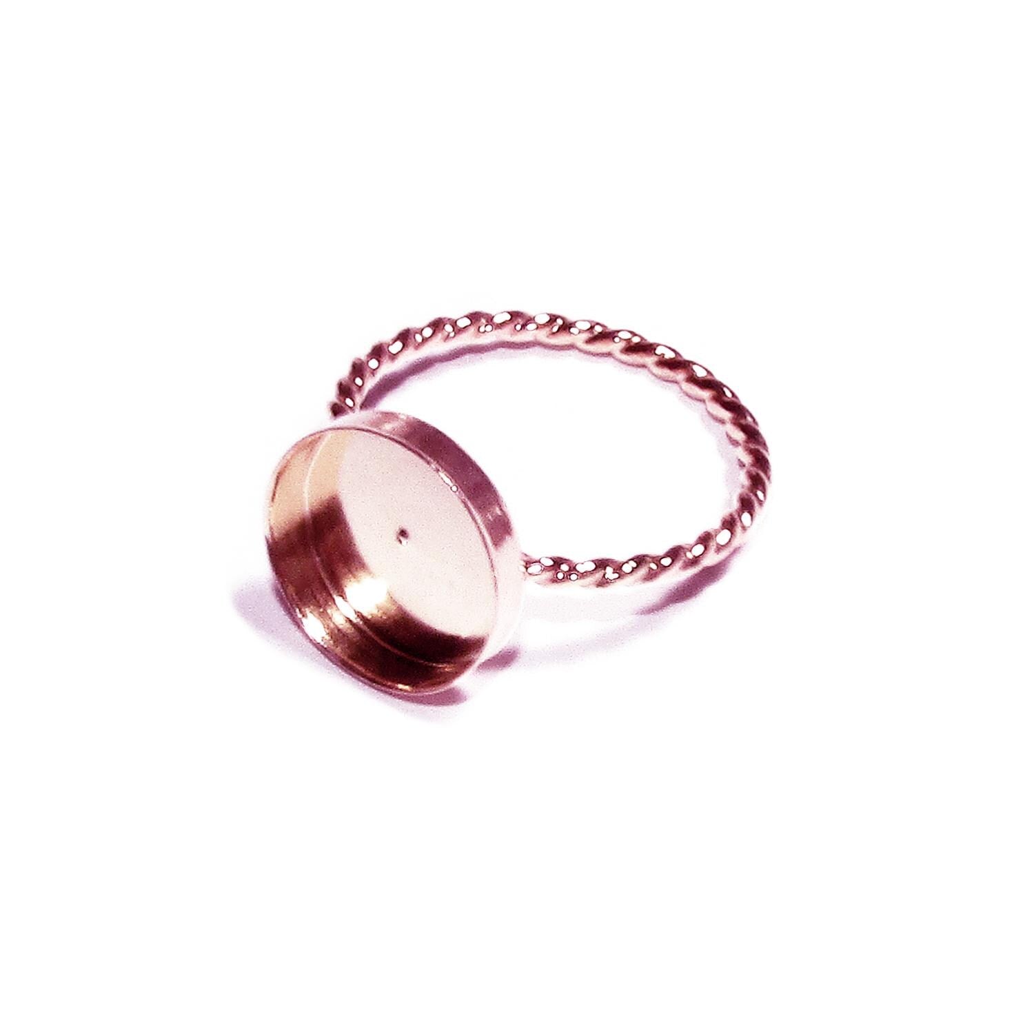 14K Rose gold filled twisted blank ring with bezel cup 12mm size 4, 5, 6, 7, 8, 9, 10, 11 Jewelry making, Mounting ring, bezel cup - 1 piece