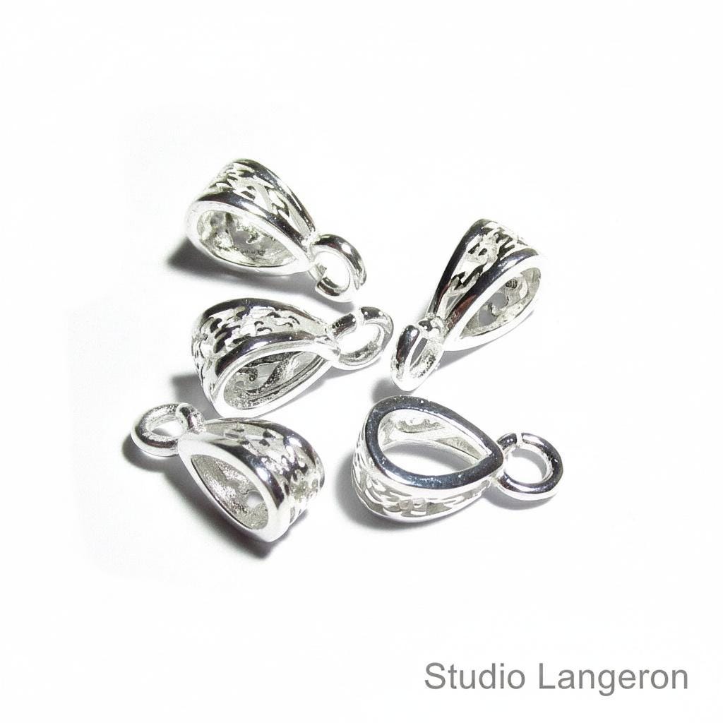 925 Sterling silver delicate filigree Pendant Bails with hook, Bail with hook, sterling silver Bail, Bail finding, Jewelry making - 1 piece