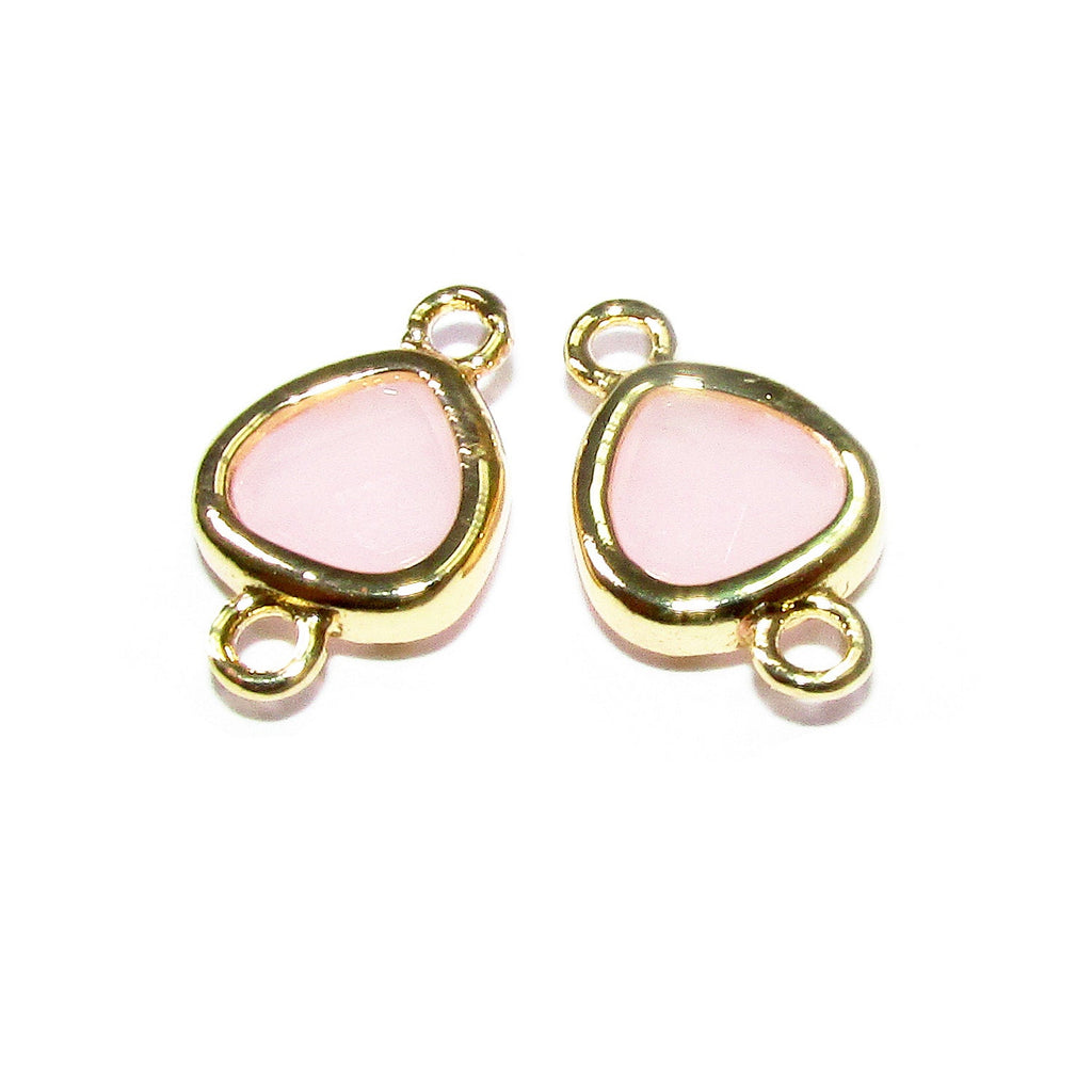 14K Gold Filled Checkerboard rose quartz triangular Link Connector size 8x14 mm, gold filled link, Jewelry making, Link Connector - 1 piece