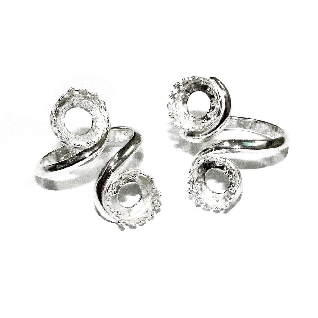 925 sterling silver open blank ring with two bezel cups size 8 mm, base ring, jewelry making, Setting, Bezel cup, silver ring - 1 piece