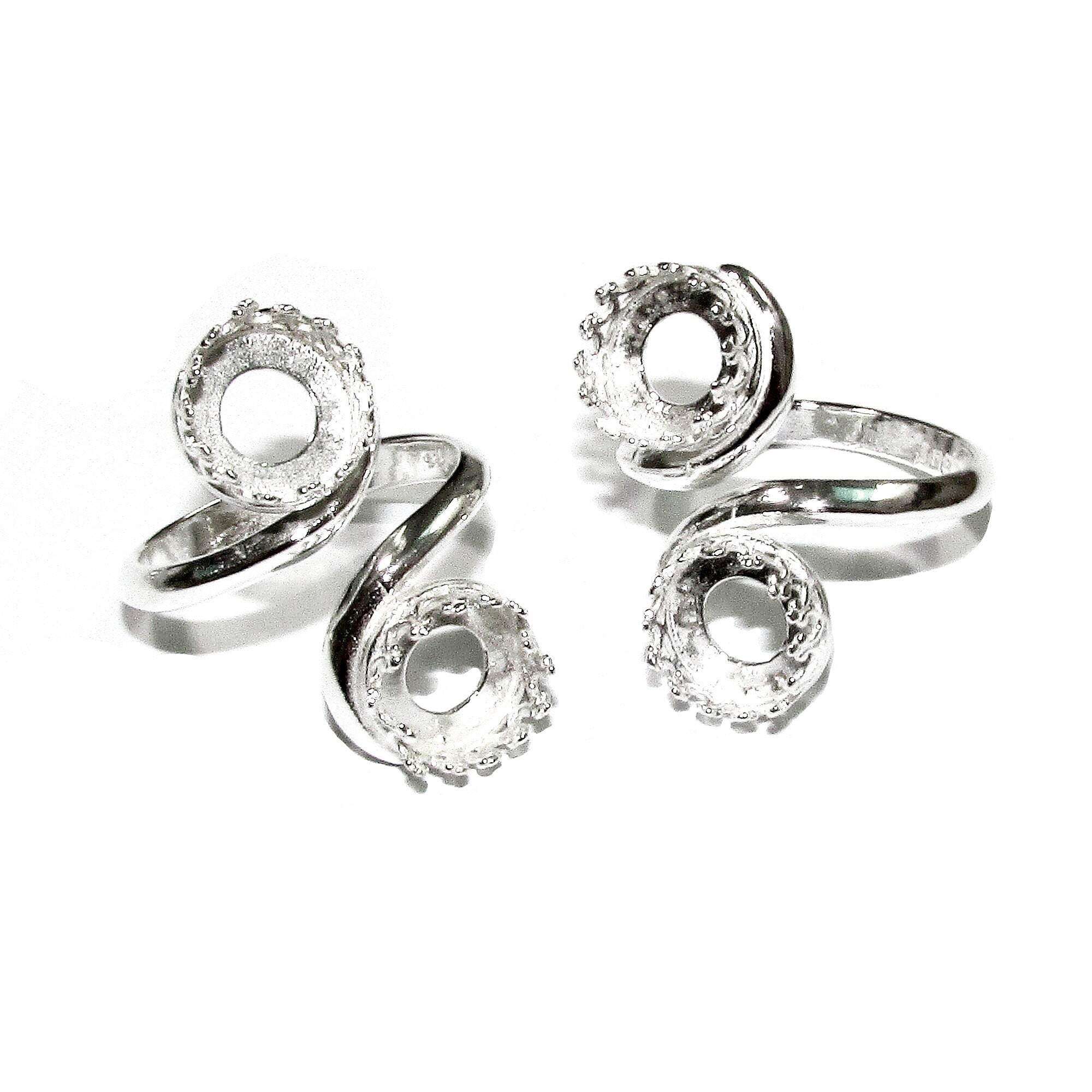 925 sterling silver open blank ring with two bezel cups size 8 mm, base ring, jewelry making, Setting, Bezel cup, silver ring - 1 piece