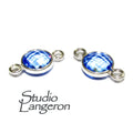 925 Sterling Silver Checkerboard Blue topaz Round Link Connector size 12x7 mm, Blue topaz silver link, Jewelry making, Connector - 1 piece