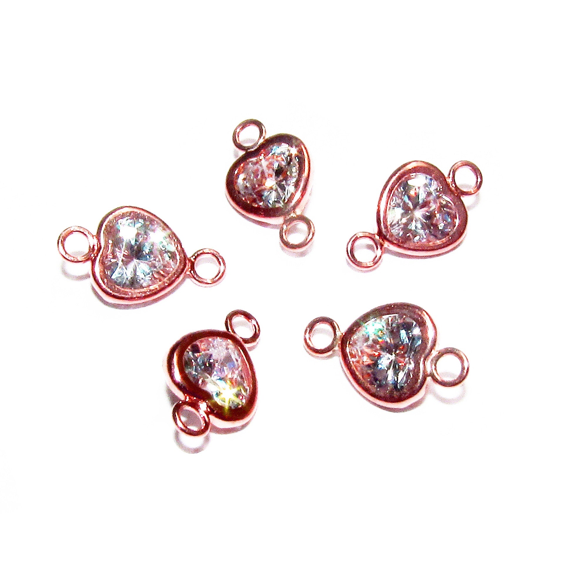 14K Rose Gold Filled White topaz heart Link Connector size 9.5x6.0 mm, White topaz gold filled link, Connector, Jewelry making - 1 piece