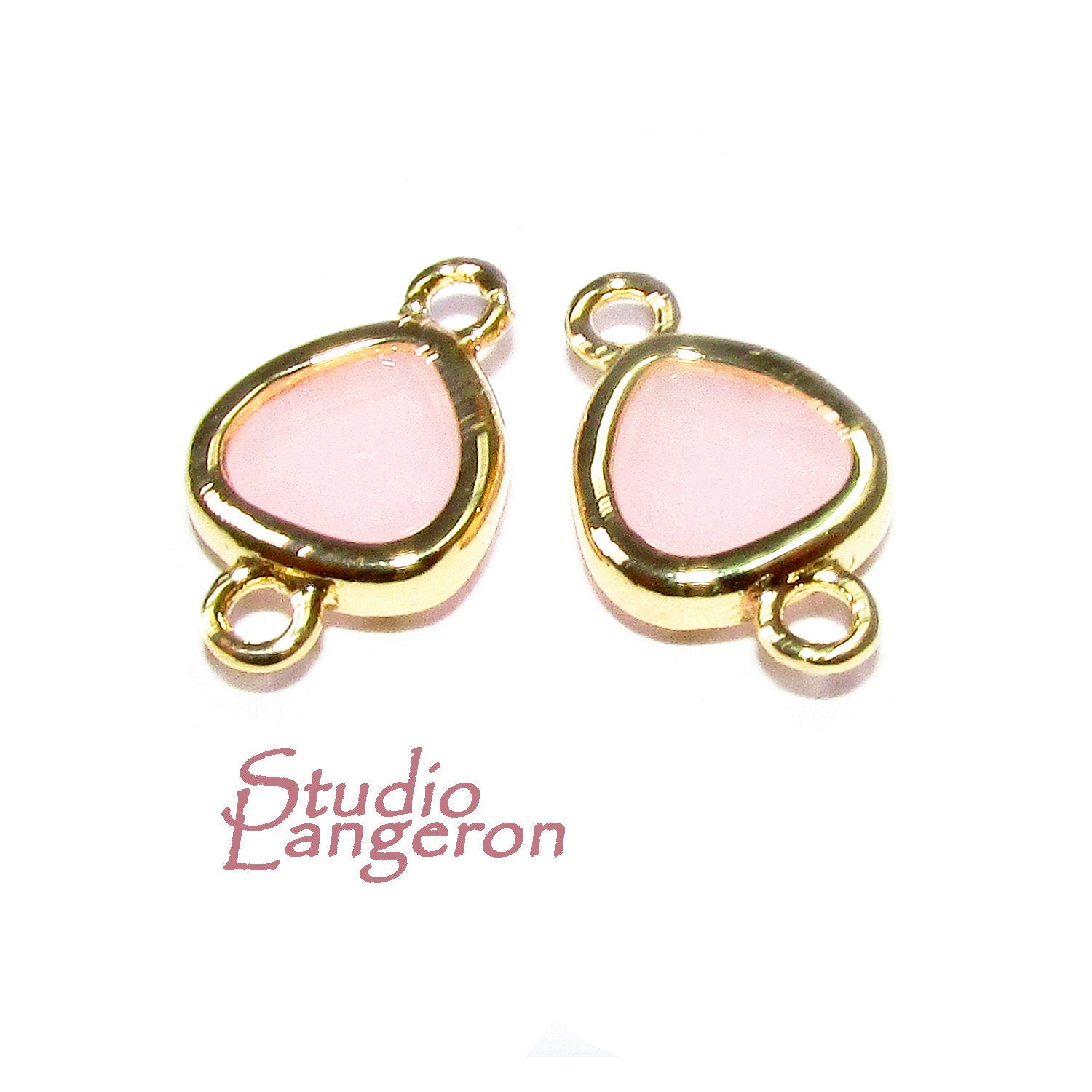 14K Gold Filled Checkerboard rose quartz triangular Link Connector size 8x14 mm, gold filled link, Jewelry making, Link Connector - 1 piece