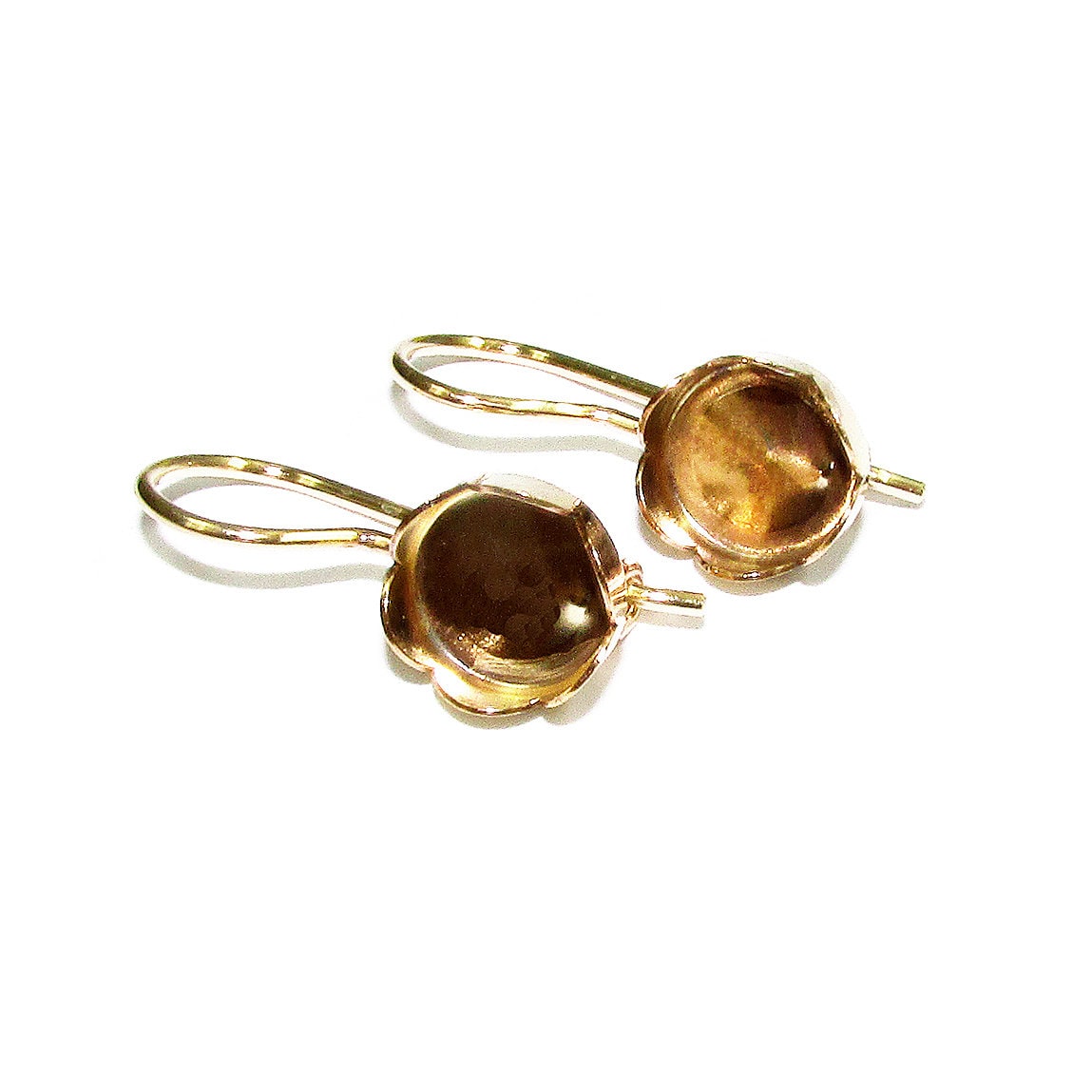 14K Yellow gold filled blank earrings with flower bezel cup 8 mm, Jewelry making, Setting, bezel cup, base earrings - 1 pair (2 piece)
