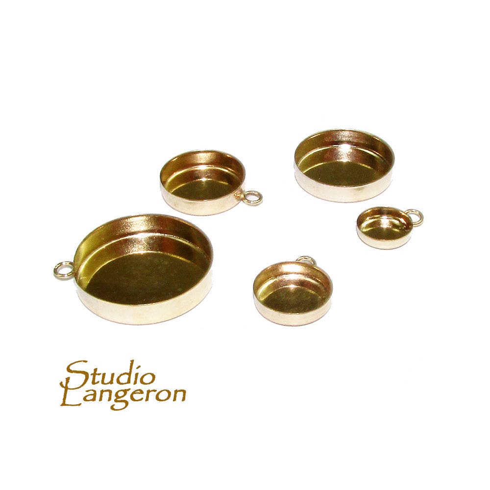 14K Yellow gold filled Round Bezel Cup with closed loop size 5.0 - 30.0 mm, Bezel cup, 14/20 Gold Filled, Jewelry making, Setting - 1 piece