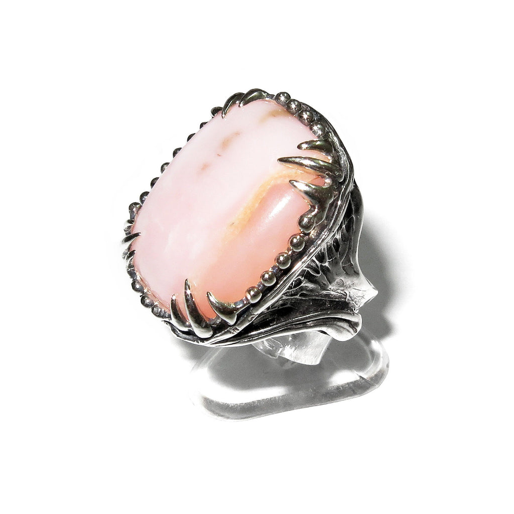 Statement Natural Peruvian pink opal ring 925 sterling silver size 8, Handmade ring, single copy, sterling silver, Pink opal, silver ring