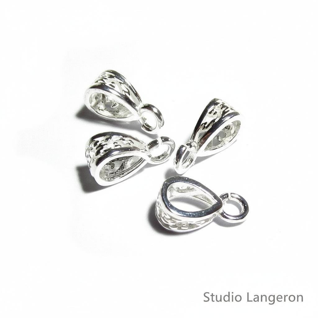 925 Sterling silver delicate filigree Pendant Bails with hook, Bail with hook, sterling silver Bail, Bail finding, Jewelry making - 1 piece