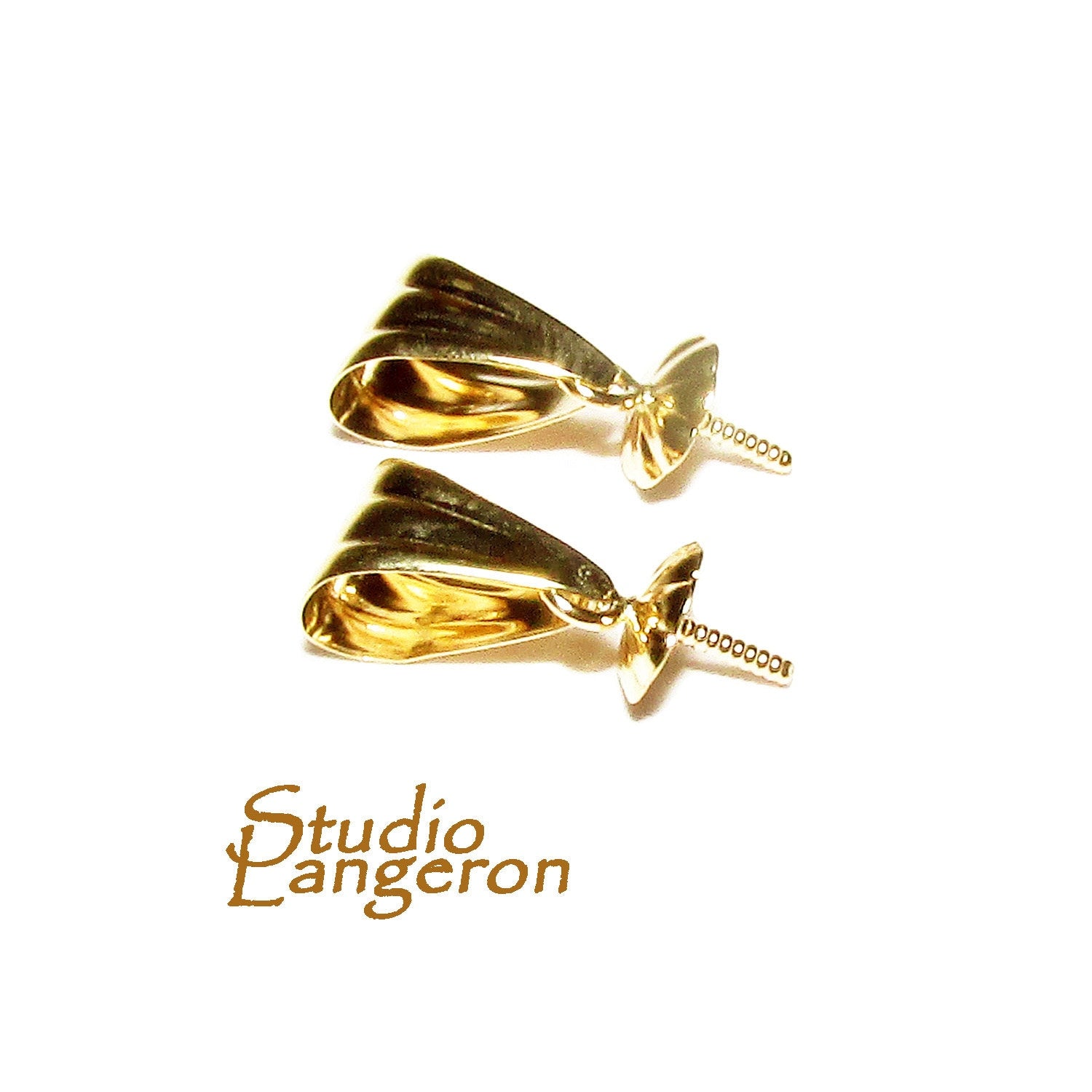 14K Solid gold grooved bail size 8.0x5.0 mm with 4.5 mm bead cup, Solid gold Bail, Jewelry making, Bail findings, Pendant bail - 1 piece