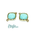 14K Gold Filled Checkerboard aqua chalcedony cushion Link Connector size 13x18 mm, gold filled link, Jewelry making, Connector - 1 piece