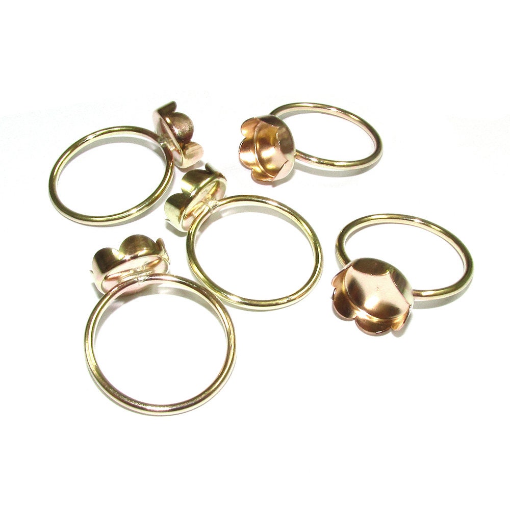 14K Yellow gold filled blank ring with flower bezel cup 10 mm size 4 - 11, Base ring, Jewelry making, bezel cup, Setting - 1 piece