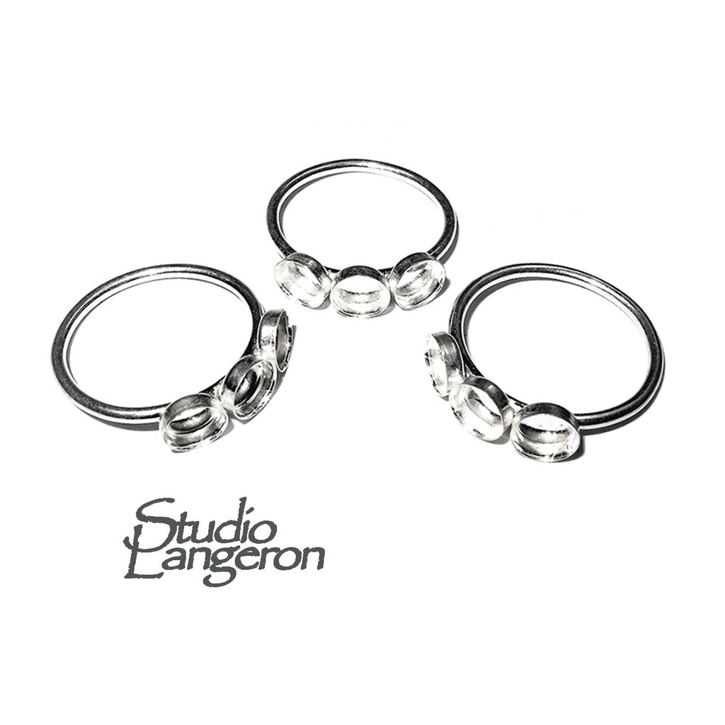 925 sterling silver blank ring with three bezel cup 5 mm size 5, 6, silver ring, bezel cup, base ring, Jewelry making, Setting - 1 piece