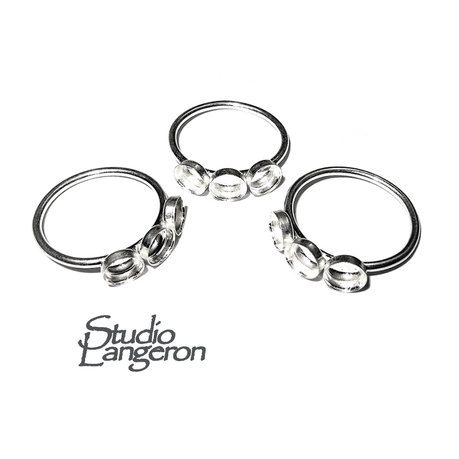 925 sterling silver blank ring with three bezel cup 5 mm size 5, 6, silver ring, bezel cup, base ring, Jewelry making, Setting - 1 piece