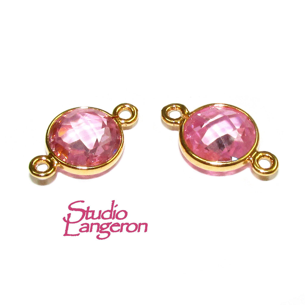14K Gold Filled Checkerboard Pink Topaz Round Link Connector size 15x9 mm, Pink Topaz, gold filled, Link connector, Jewelry making - 1 piece