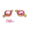 14K Gold Filled Checkerboard Pink Topaz Round Link Connector size 15x9 mm, Pink Topaz, gold filled, Link connector, Jewelry making - 1 piece
