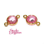 14K Gold Filled Checkerboard Pink Topaz Round Link Connector size 15x9 mm, Pink Topaz, gold filled, Link connector, Jewelry making - 1 piece