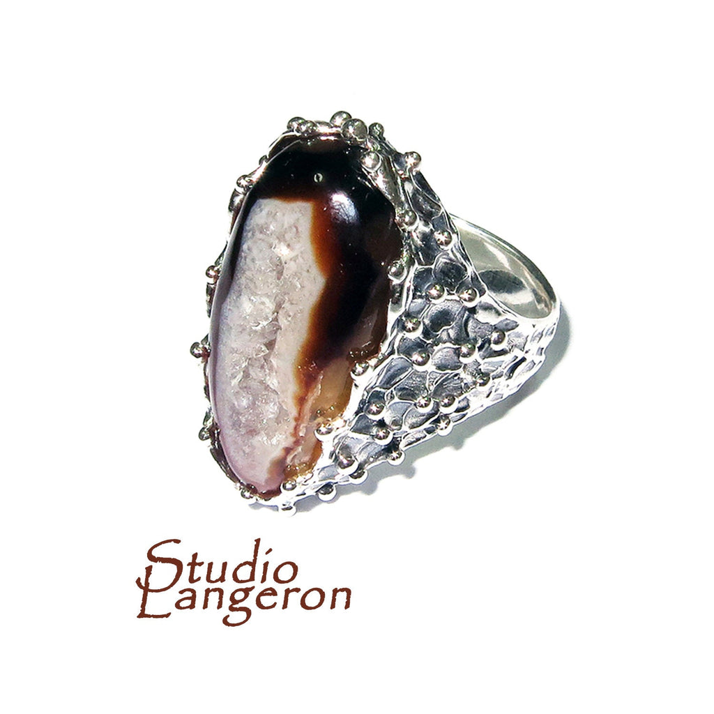 Druse agate statement ring 925 sterling silver size 8, handmade ring, single copy, sterling silver, Druse agate, Agate ring