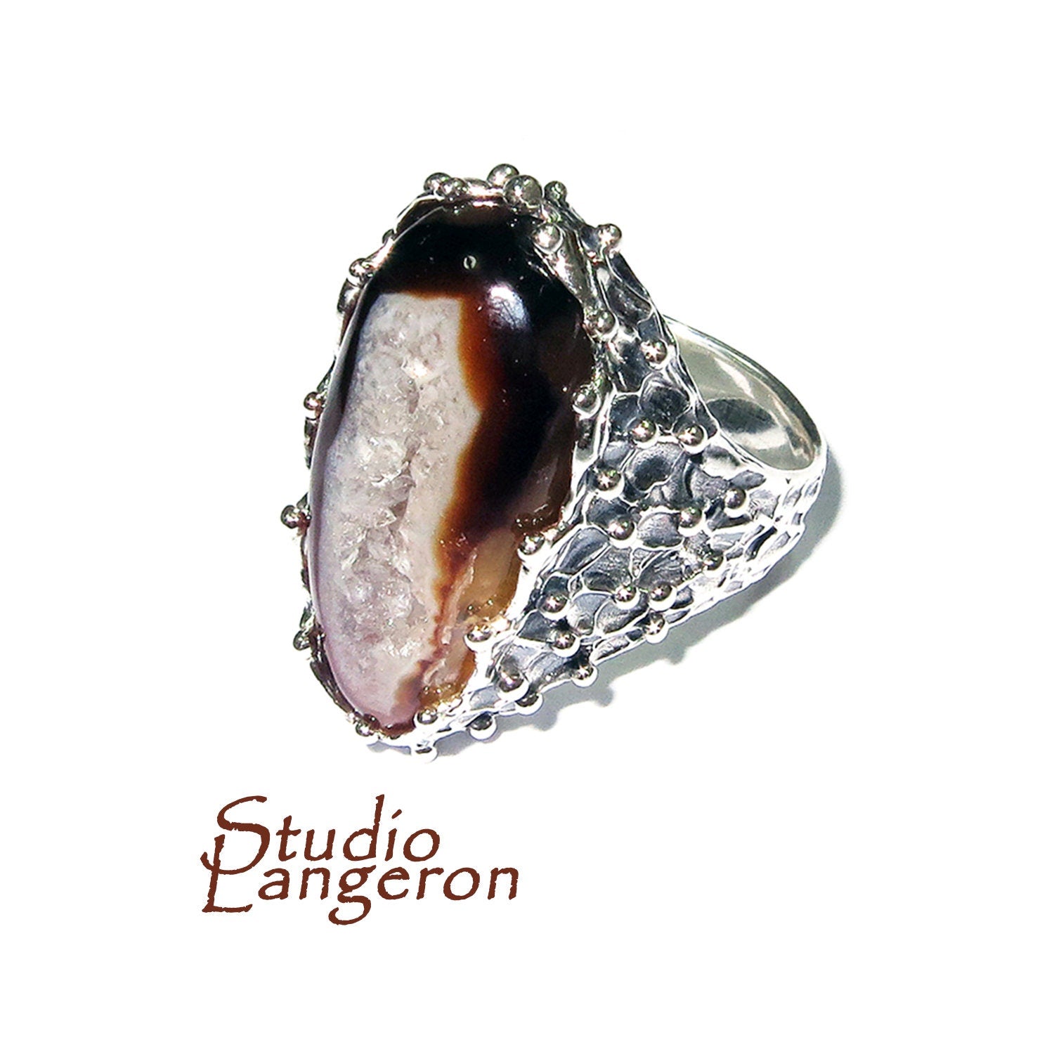 Druse agate statement ring 925 sterling silver size 8, handmade ring, single copy, sterling silver, Druse agate, Agate ring
