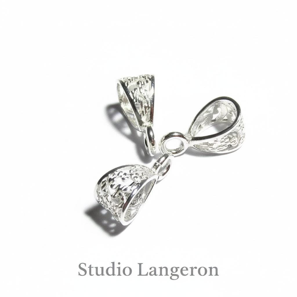925 Sterling silver delicate filigree Pendant Bails with hook, Bail with hook, sterling silver Bail, Bail finding, Jewelry making - 1 piece
