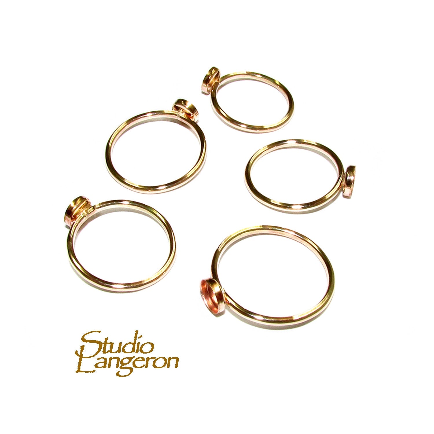 14K Yellow solid gold blank ring with bezel cup 5mm size 4 - 11, Base ring, Solid gold ring, bezel cup, Jewelry making, Setting - 1 piece