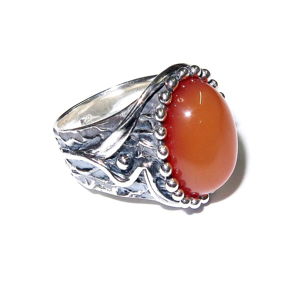 Statement Natural opal ring 925 sterling silver size 7, Handmade ring, single copy, silver, Orange opal, silver ring, Statement ring
