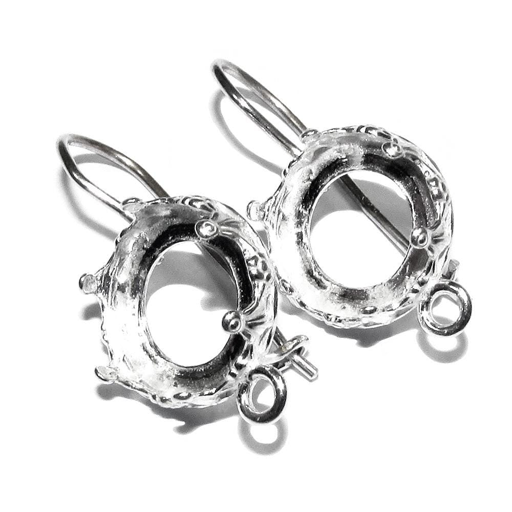 925 sterling silver blank earrings with bezel cup and closet ring size 8 - 14mm, model 1231H, Jewelry making, Setting - 1 pair (2 pieсes)