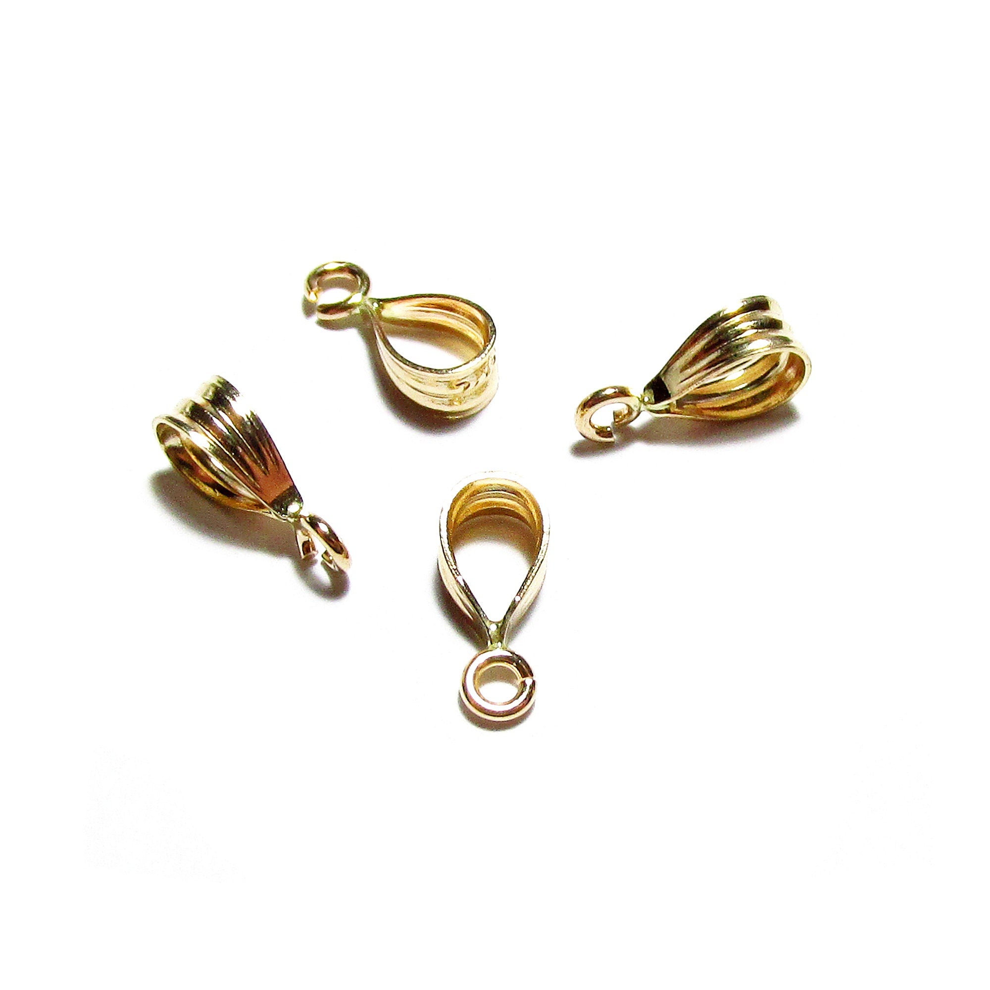 14K Solid gold grooved bail With fixed open ring size 9.5x3.0 mm, Solid gold Bail, Jewelry making, Bail findings, Pendant bail - 1 piece