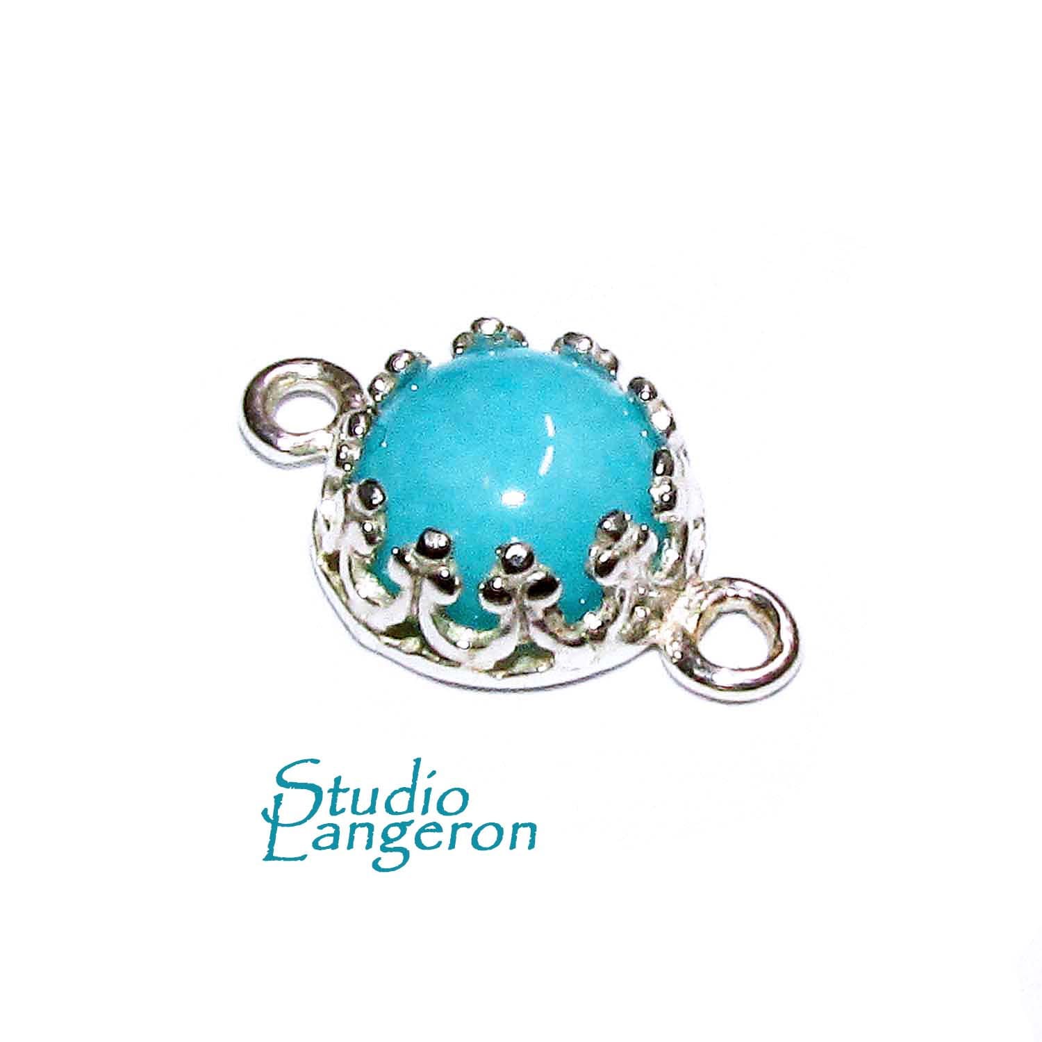 925 Sterling Silver natural Amazonite round Link Connector size 14x7 mm, Natural Amazonite silver link, Jewelry making, Connector - 1 piece