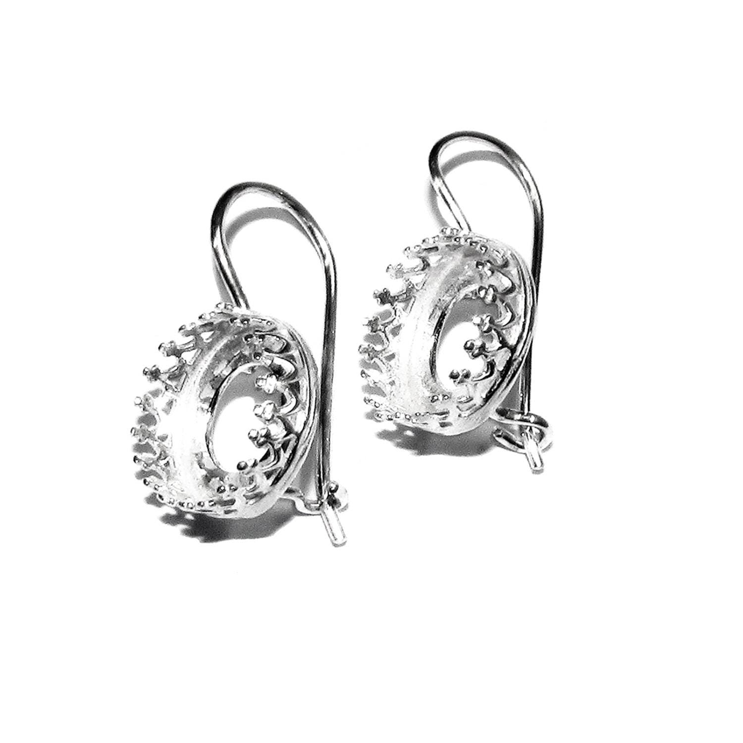 925 sterling silver blank earrings with bezel cup size 6 - 18mm, model 1023, Jewelry making, Setting, base earrings - 1 pair (2 pieсes)