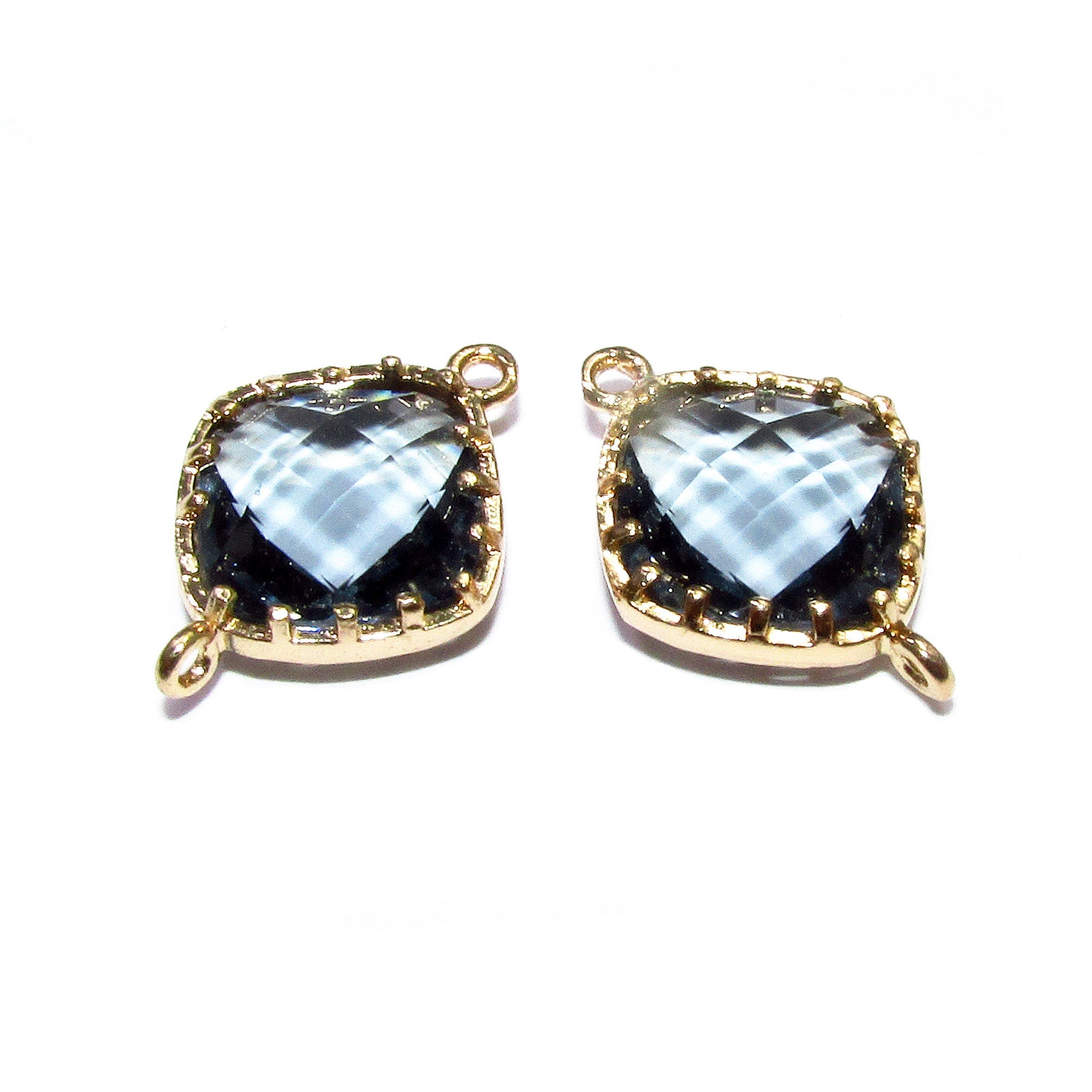 14K Gold Filled Checkerboard gray topaz cushion Link Connector size 13x18 mm, gold filled link, Jewelry making, Link Connector - 1 piece
