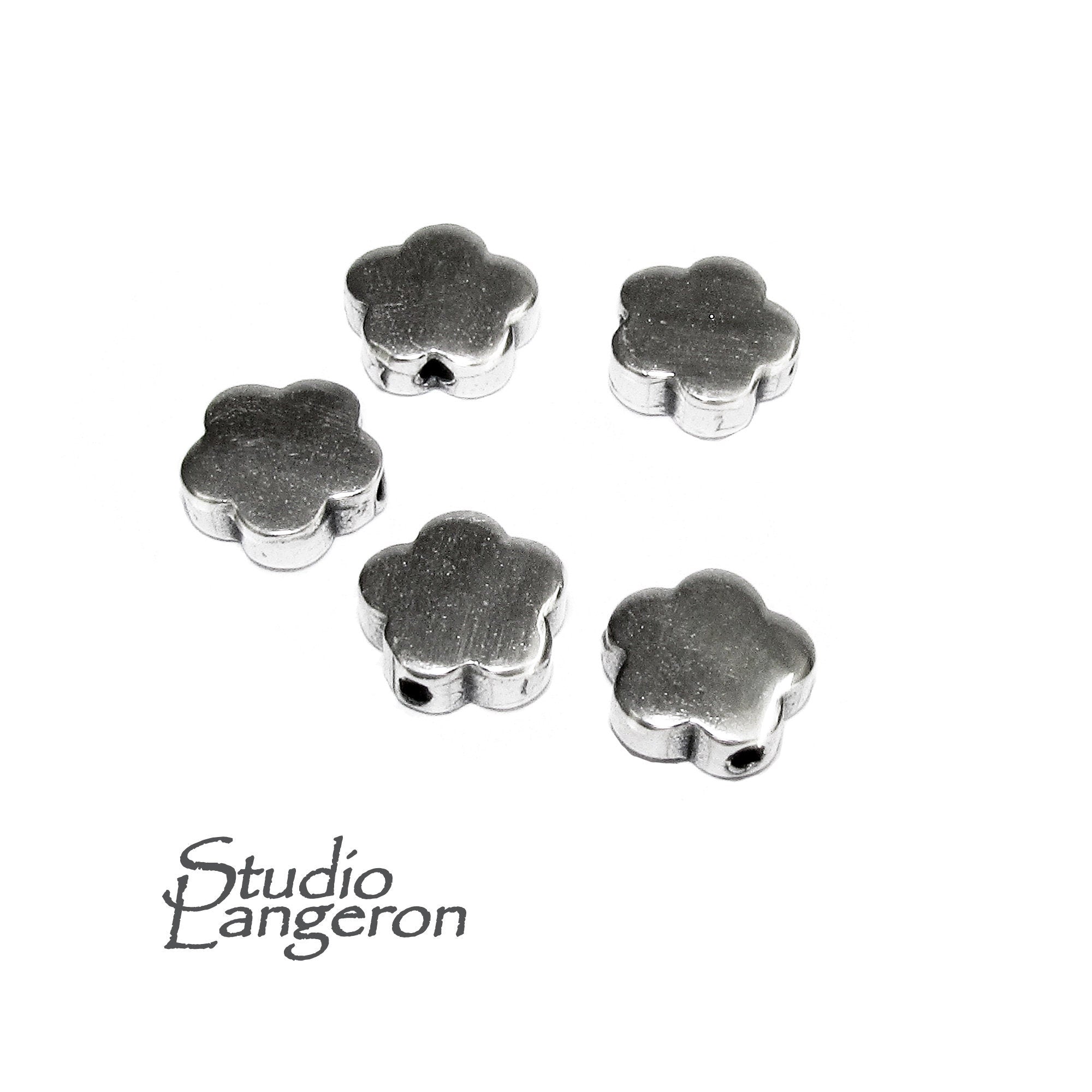 925 Sterling silver flower flat bead size 6.2x2.2 mm, Flower cast bead for bracelet, Jewelry making, silver flower beads - 1 piece