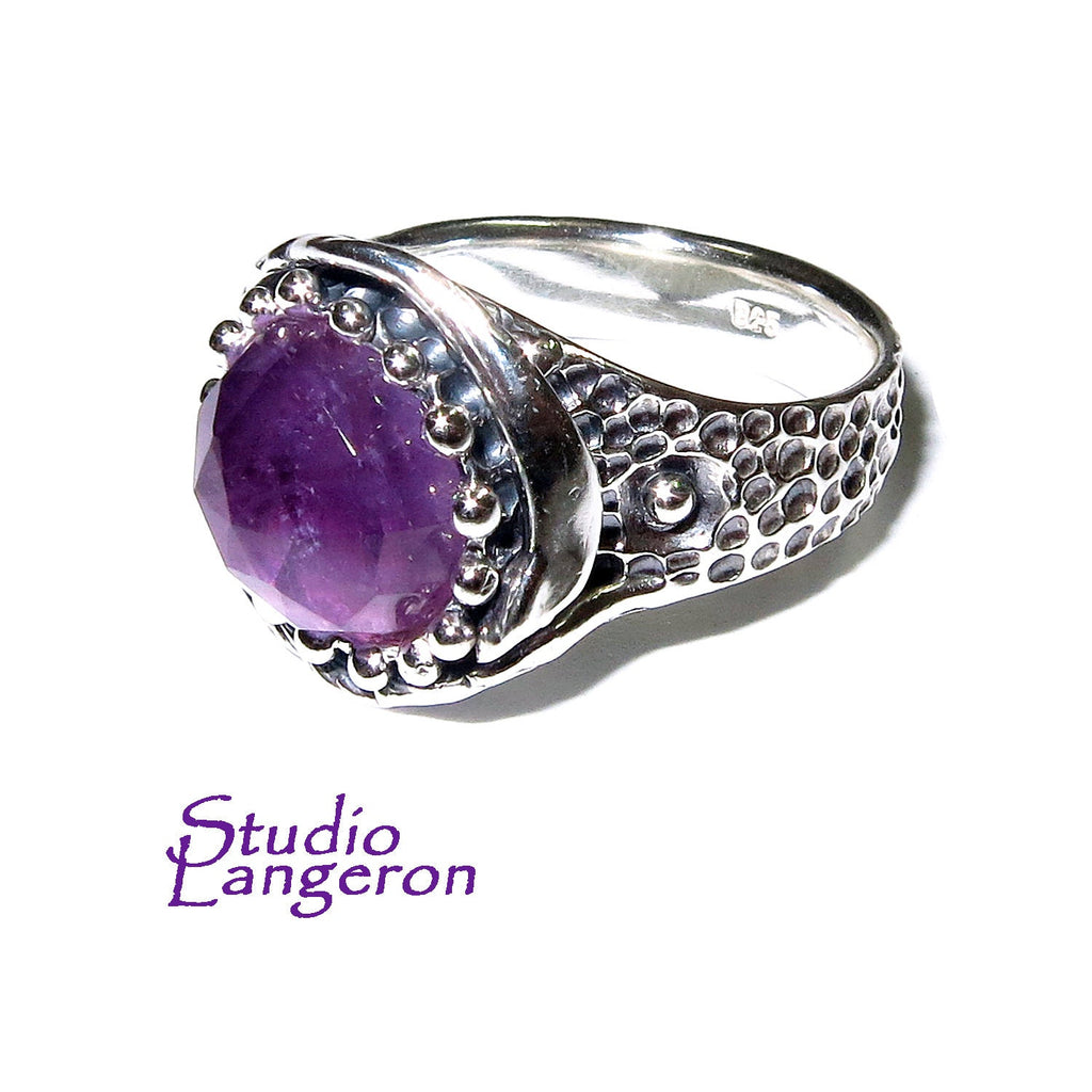 Amethyst ring 925 sterling silver, size 6 1/2, Handmade ring, single copy, Statement ring, Natural amethyst, silver ring, gemstone