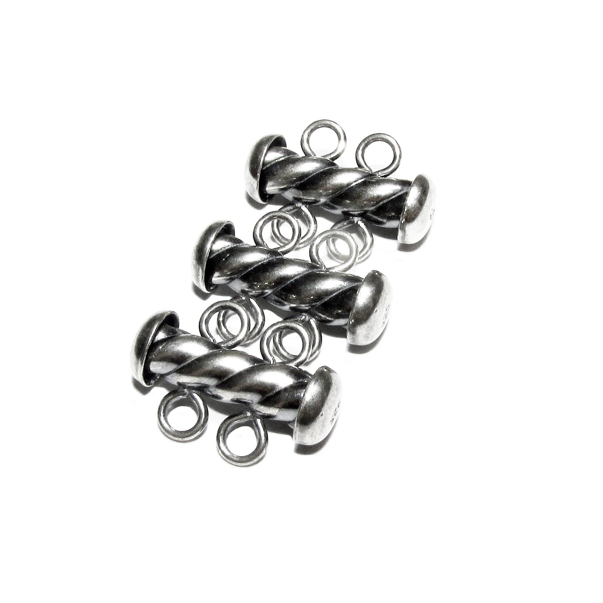 925 Sterling Silver Oxidized Twisted Tube Bar Clasp 2-Hole size 4.3x16 mm, Silver Clasps, Slide Clasps, Jewelry making, Tube clasp - 1 piece