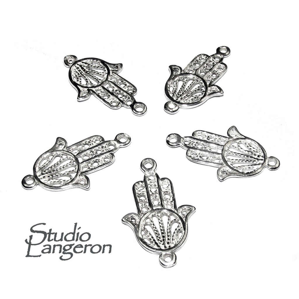 925 Sterling silver small hamsa connector size 1.8x1.0 cm, Hamsa link component, Jewelry making, Link Connector, Jewelry connector - 1 piece