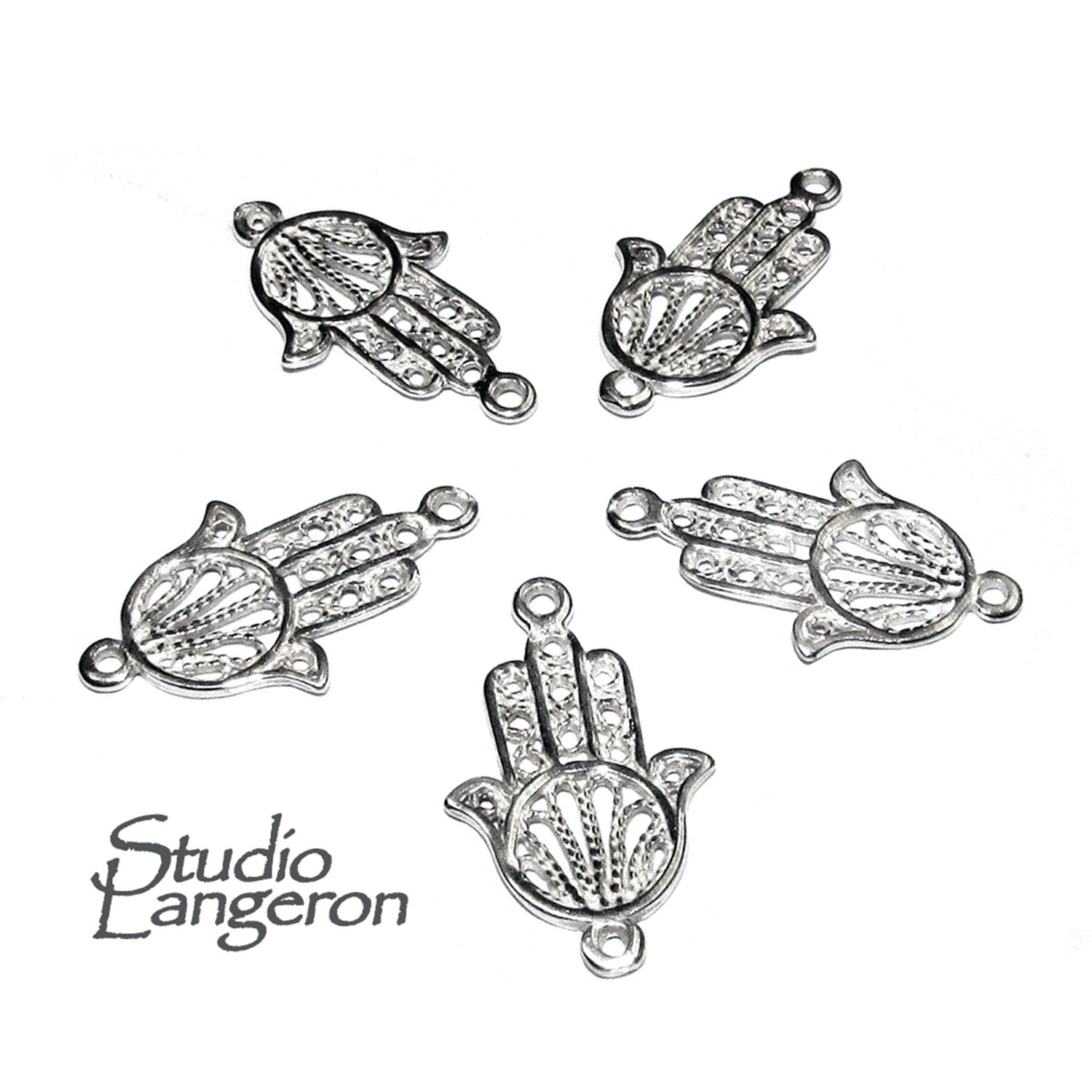 925 Sterling silver small hamsa connector size 1.8x1.0 cm, Hamsa link component, Jewelry making, Link Connector, Jewelry connector - 1 piece