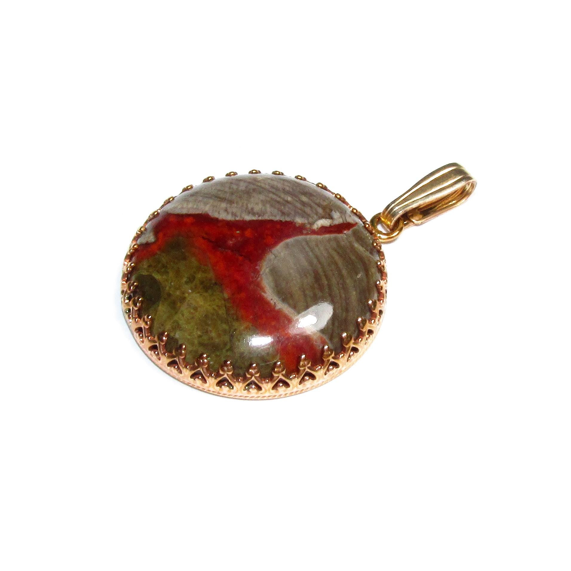 Unakite pendant 14K Yellow gold filled size 2.4 cm, Handmade pendant, single copy, Natural unakite, Handmade pendant gold filled