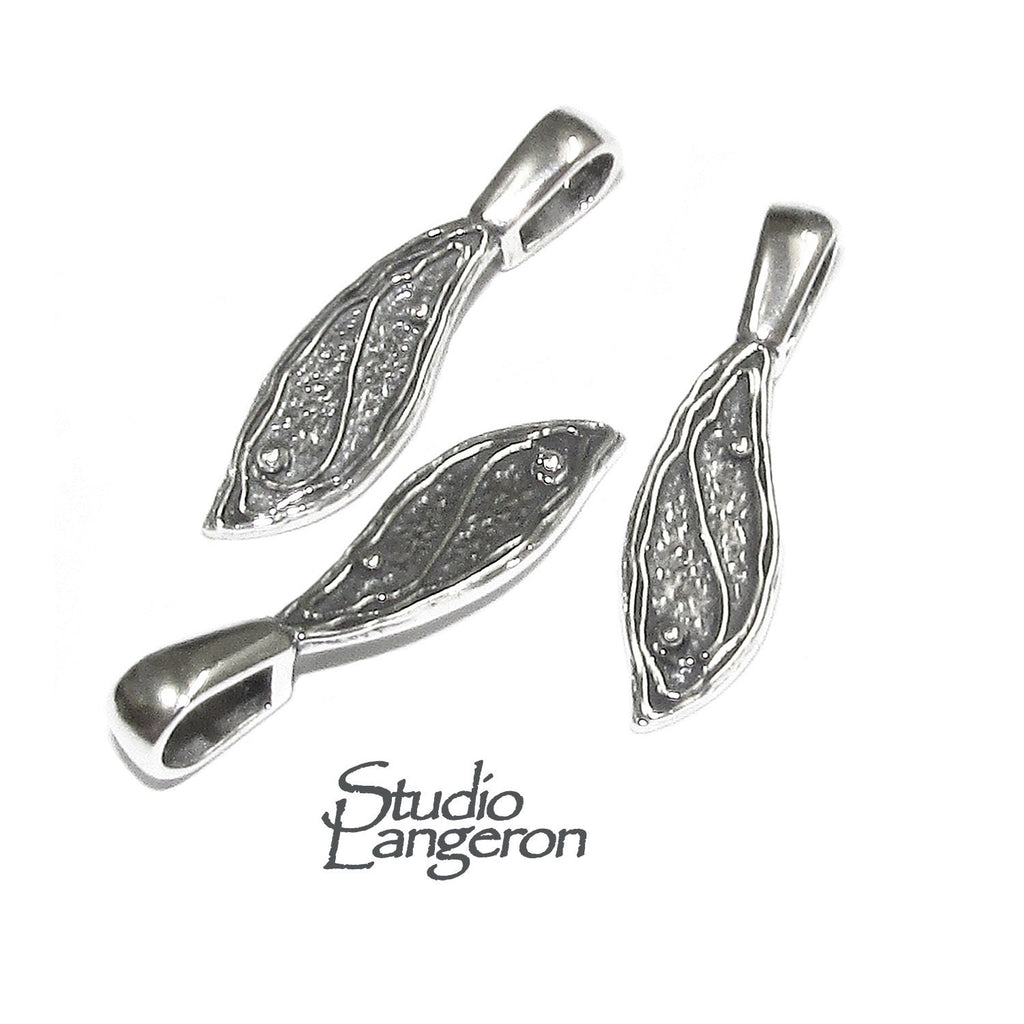 925 Sterling silver large Glue-On Feather Pendant Bail, sterling silver Bail, Jewelry making, Bail finding, Glue-On Bail - 1 piece