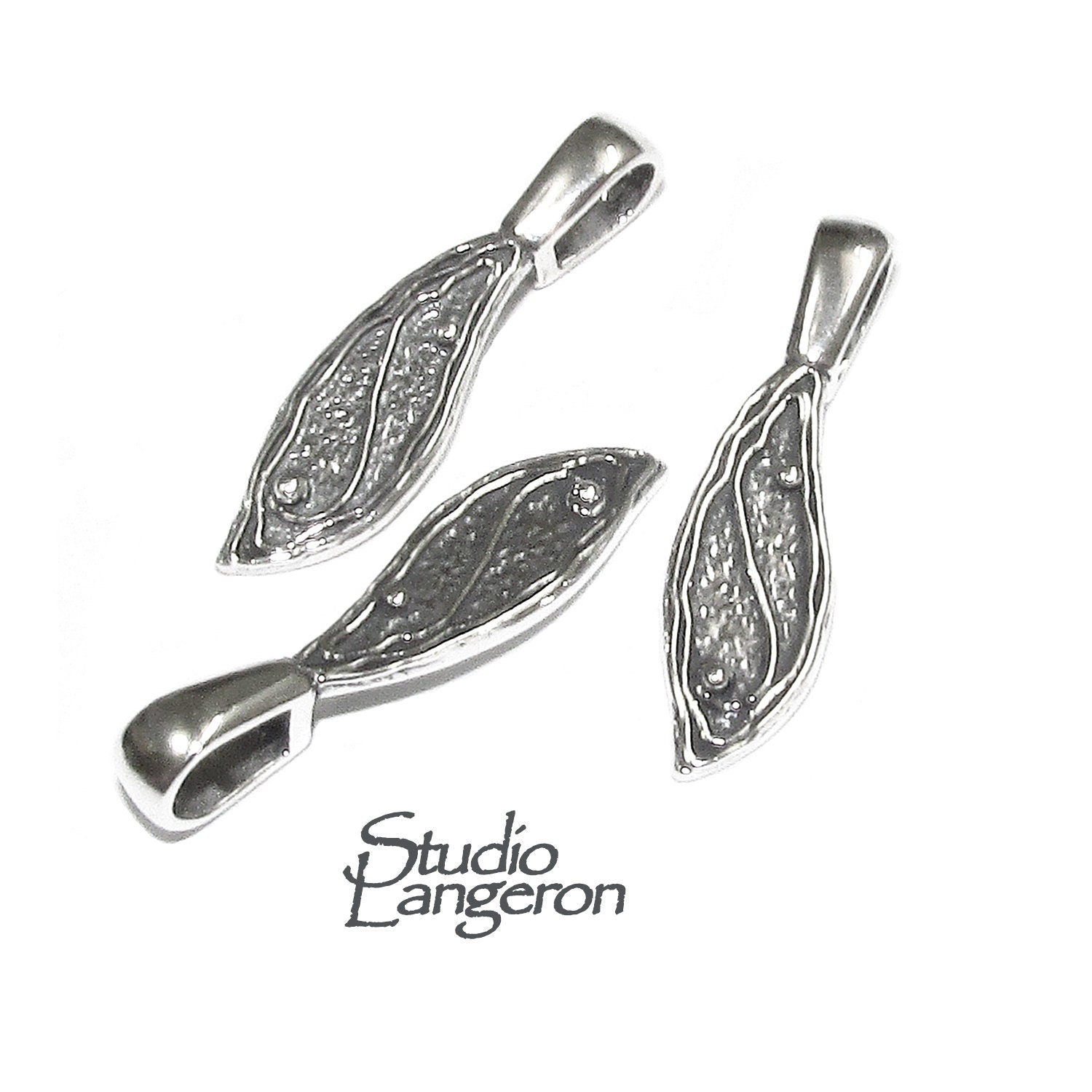 925 Sterling silver large Glue-On Feather Pendant Bail, sterling silver Bail, Jewelry making, Bail finding, Glue-On Bail - 1 piece