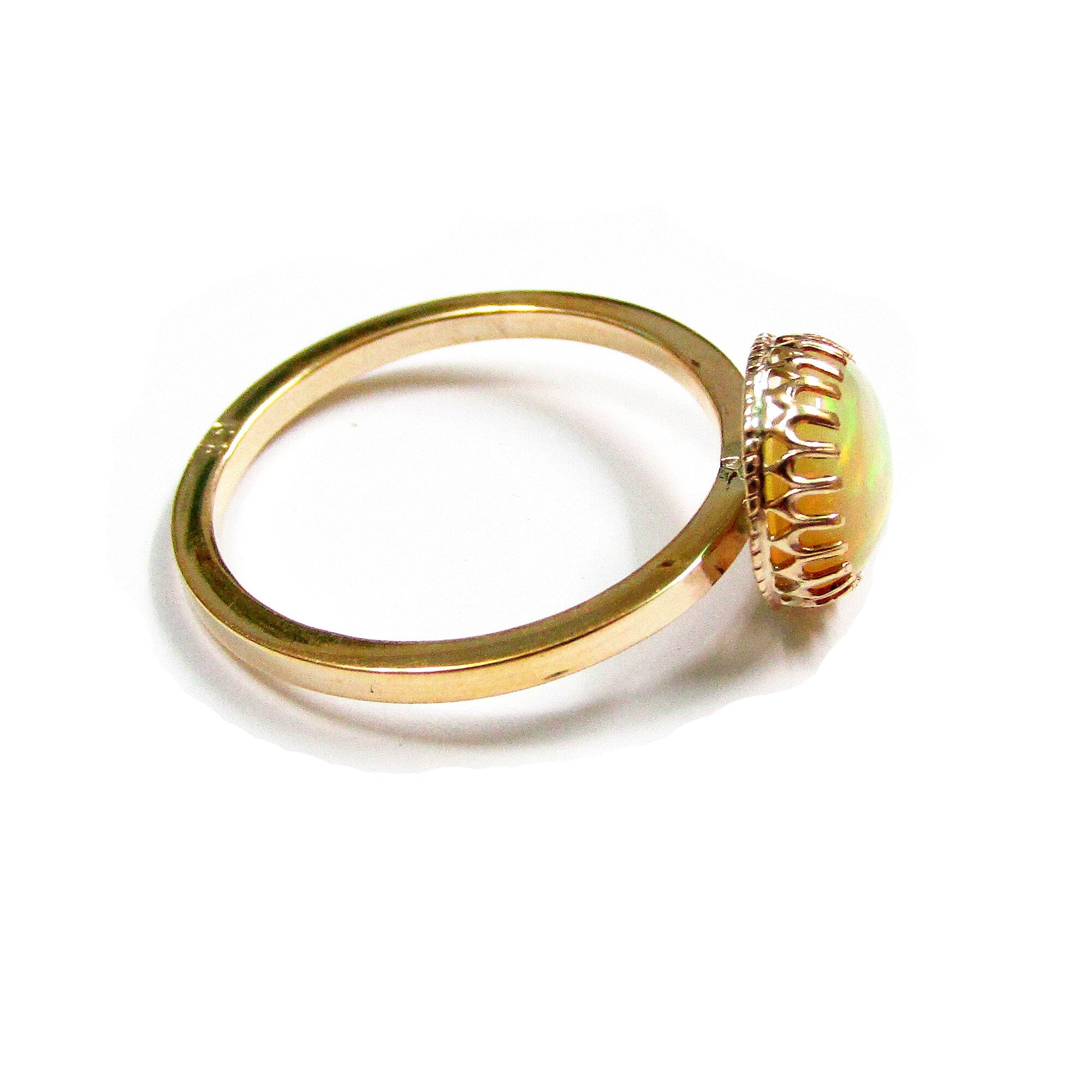 14K Yellow gold filled handmade ring size 6 with welo opal 8 mm, gold filled ring, single copy, handmade ring, welo opal  - 1 piece