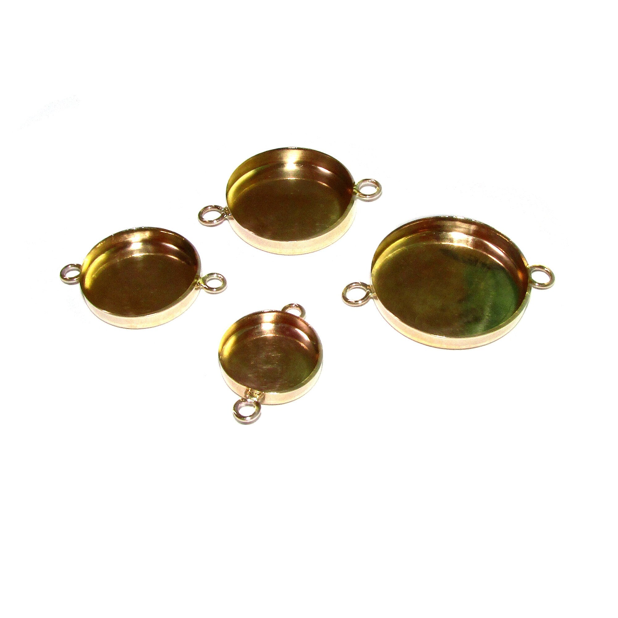 14K Yellow gold filled Round Bezel Cup with two closed loops size 6.0 - 30.0 mm, Bezel cup, Gold Filled, Jewelry making, Setting - 1 piece