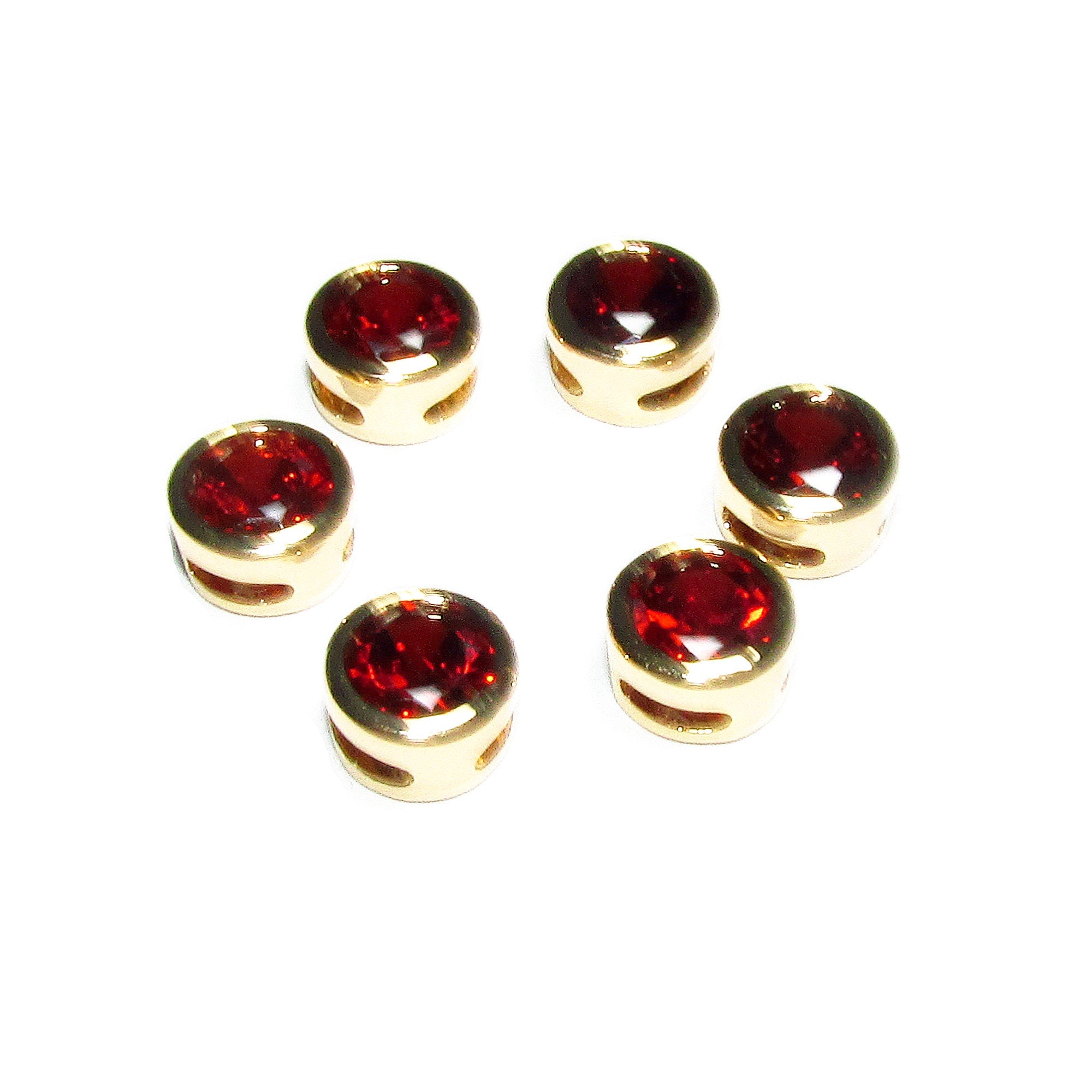 14K yellow gold filled decorative round beads with garnet size 6.2x3.8 mm, Jewelry making, Gold filled beads, garnet - 1 piece