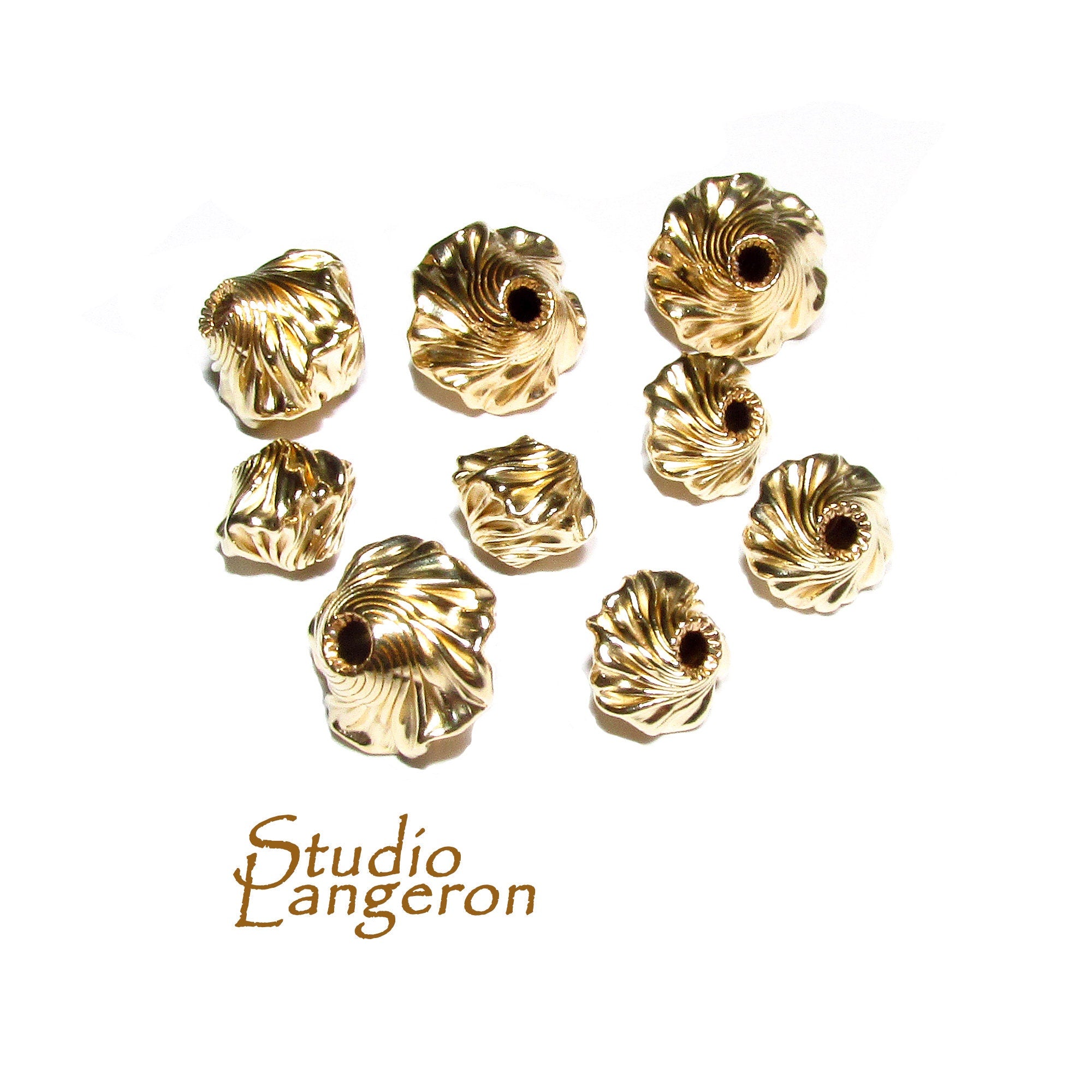 14K yellow gold filled decorative swirl beads size 8, 10mm, Gold filled beads, Jewelry making, Swirl beads, 14K Yellow Gold Filled - 1 piece