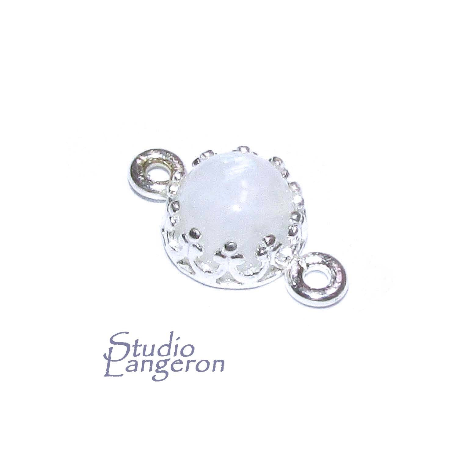 925 Sterling Silver natural moonstone round Link Connector size 14x7mm, Natural moonstone silver link, Jewelry making, Connector - 1 piece