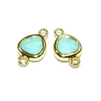 14K Gold Filled Checkerboard aqua chalcedony triangular Link Connector size 8x14 mm, gold filled link, Jewelry making, Connector - 1 piece