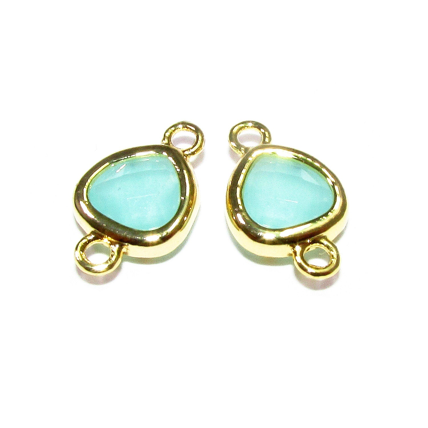 14K Gold Filled Checkerboard aqua chalcedony triangular Link Connector size 8x14 mm, gold filled link, Jewelry making, Connector - 1 piece