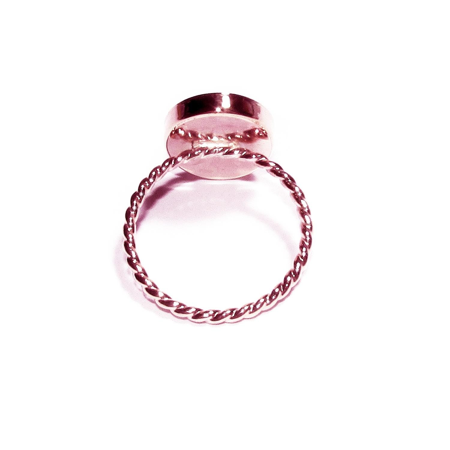14K Rose gold filled twisted blank ring with bezel cup 12x16mm size 4, 5, 6, 7, 8, 9, 10, Base ring, Bezel cup, Jewelry making - 1 piece