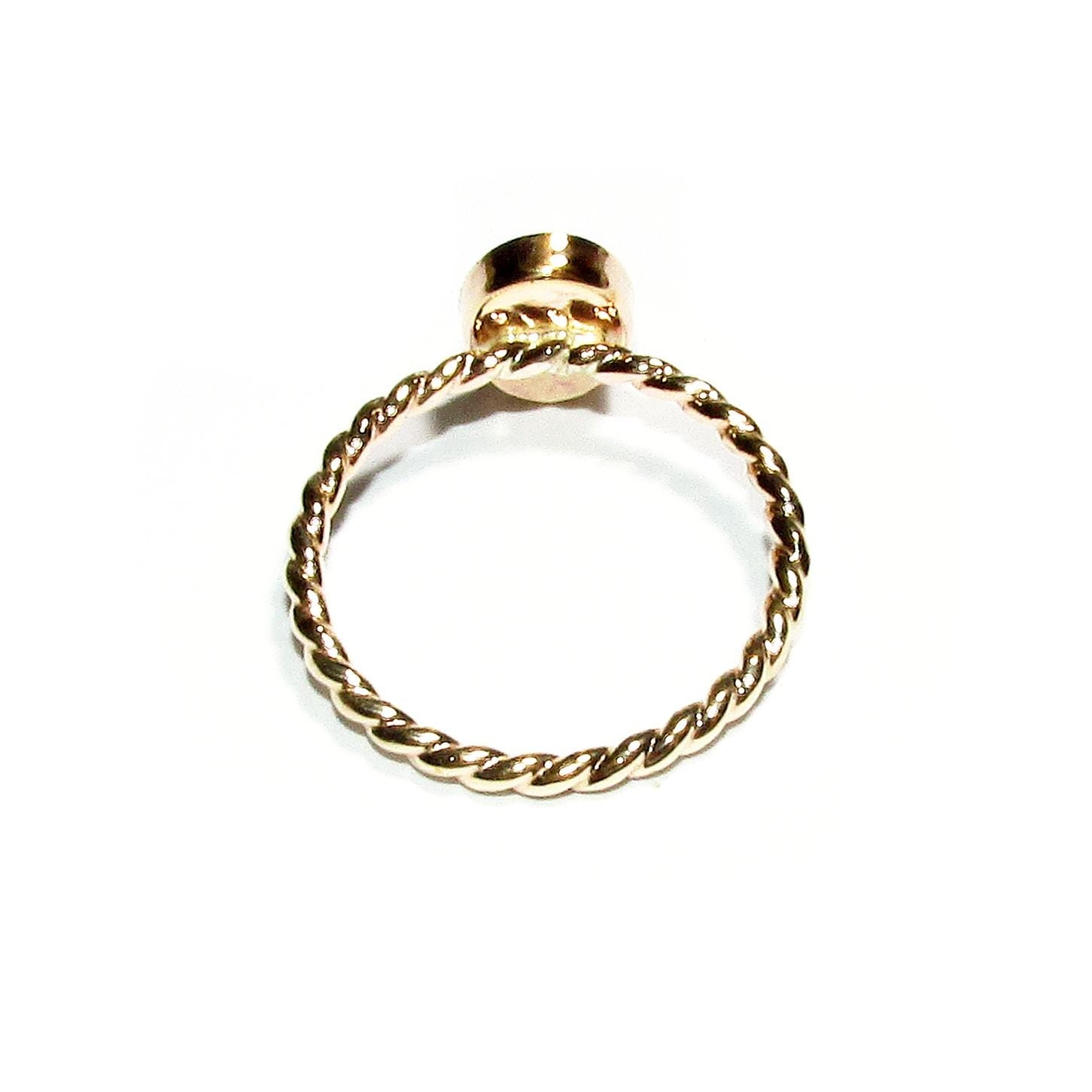 14K Yellow gold filled twisted blank ring with bezel cup 6x8mm size 4 - 11, Base ring, Bezel cup, Jewelry making, Setting - 1 piece