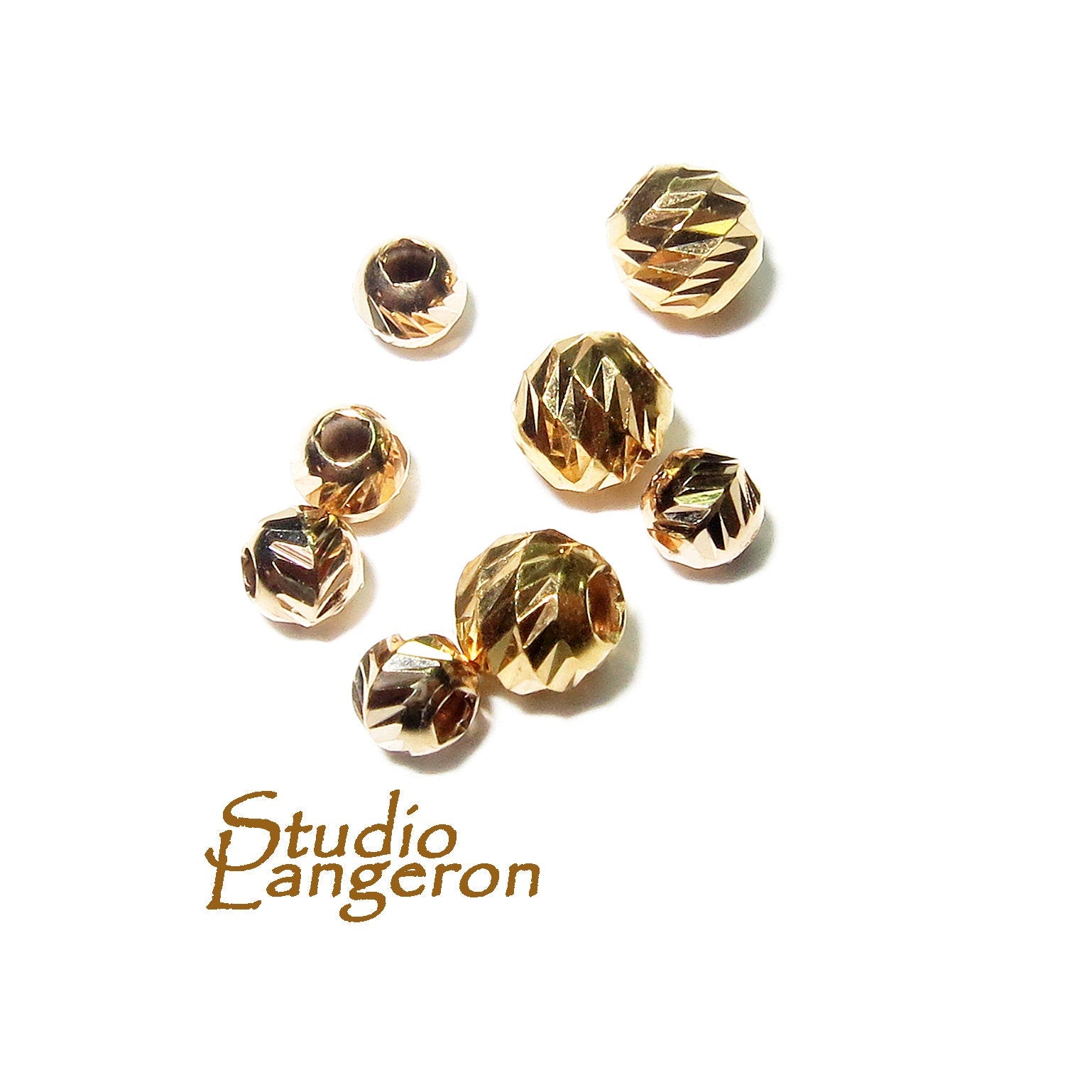 14K yellow gold filled diamond cut beads size 2,5, 3,0, 4.0, 5.0, 6.0mm, round beads, Jewelry making, diamond cut beads - 1 piece