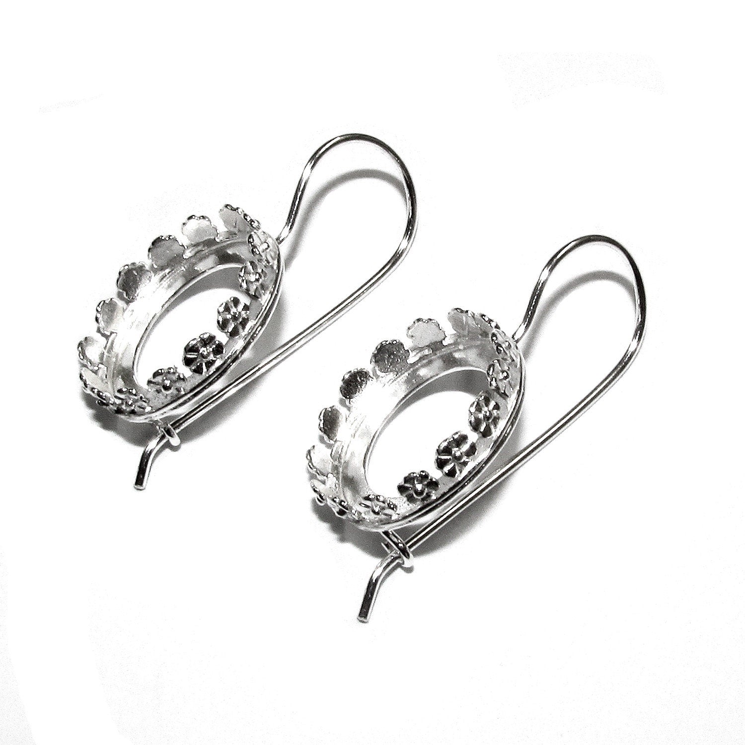 18 mm 925 sterling silver blank earrings with bezel cup, Jewelry making, Setting, bezel cup, base earrings, 925 silver - 1 pair (2 pieces)