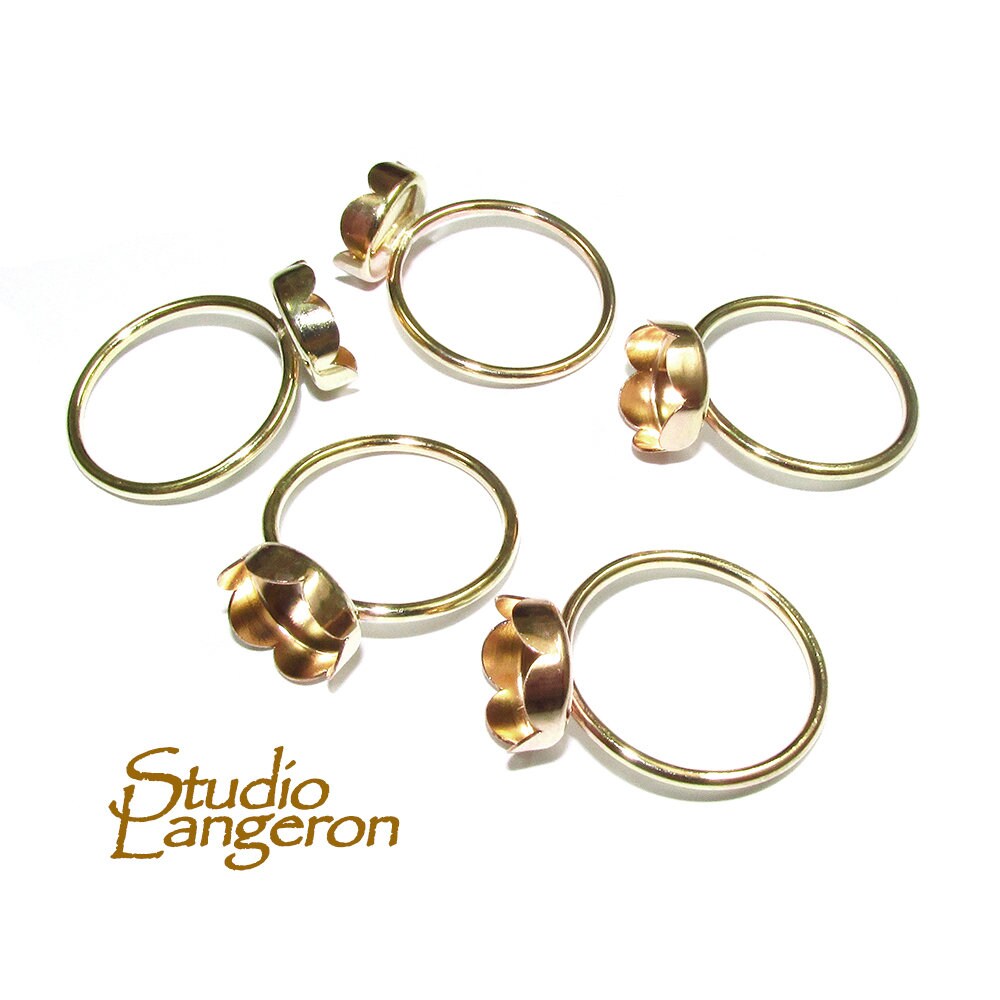 14K Yellow gold filled blank ring with flower bezel cup 10 mm size 4 - 11, Base ring, Jewelry making, bezel cup, Setting - 1 piece